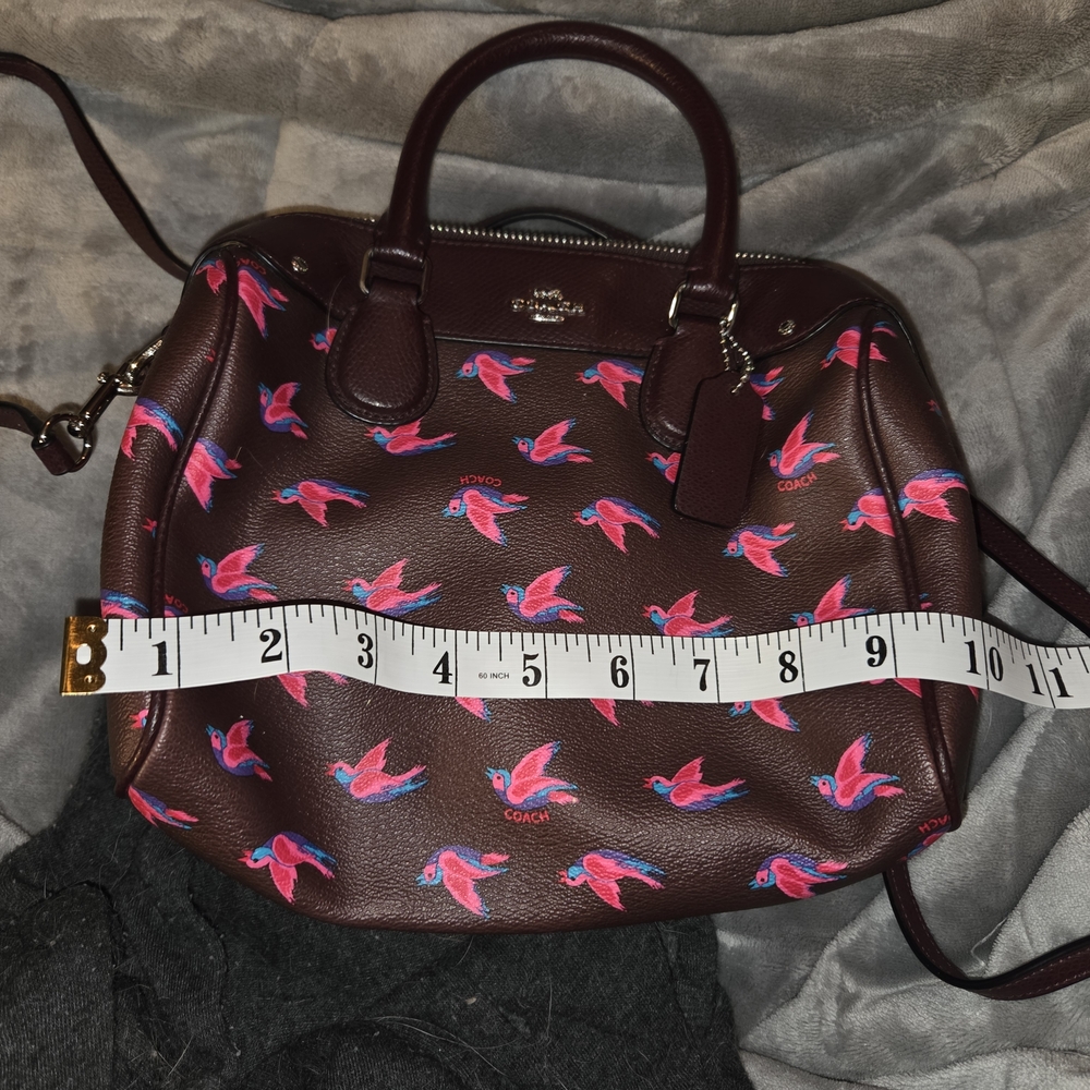 NWOT Coach Brown Satchel with Pink Bird Design